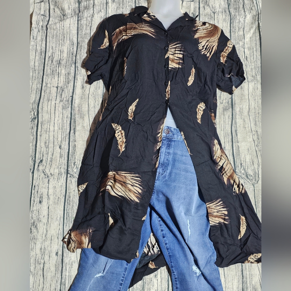Kathie Lee Brown Feather Button Down Tunic